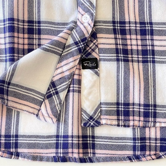 Rails Hunter Plaid Button Down Long Sleeve Shirt White Navy Pink XS - Picture 9 of 12